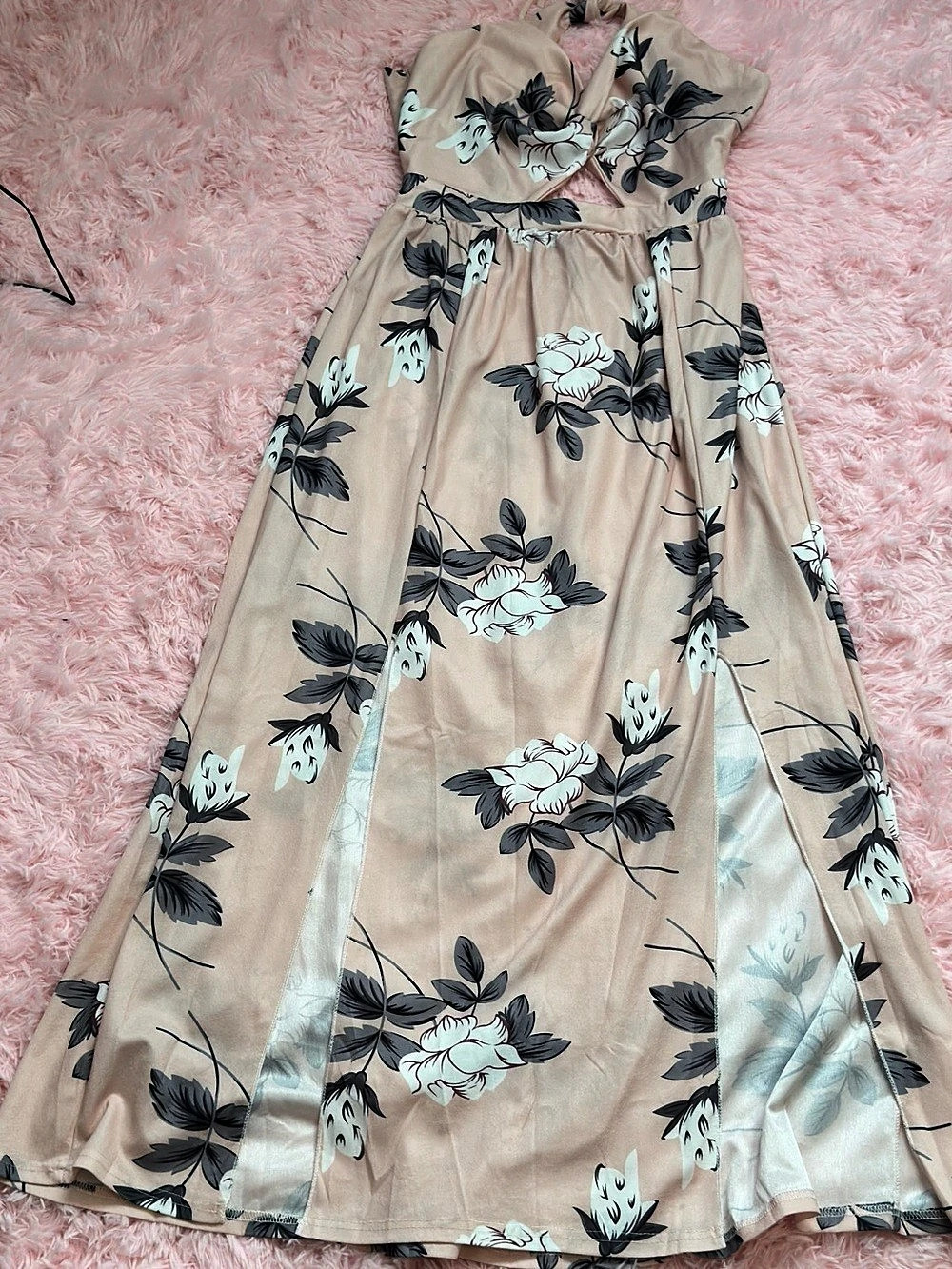 Floral Maxi Dress in Pink & Black